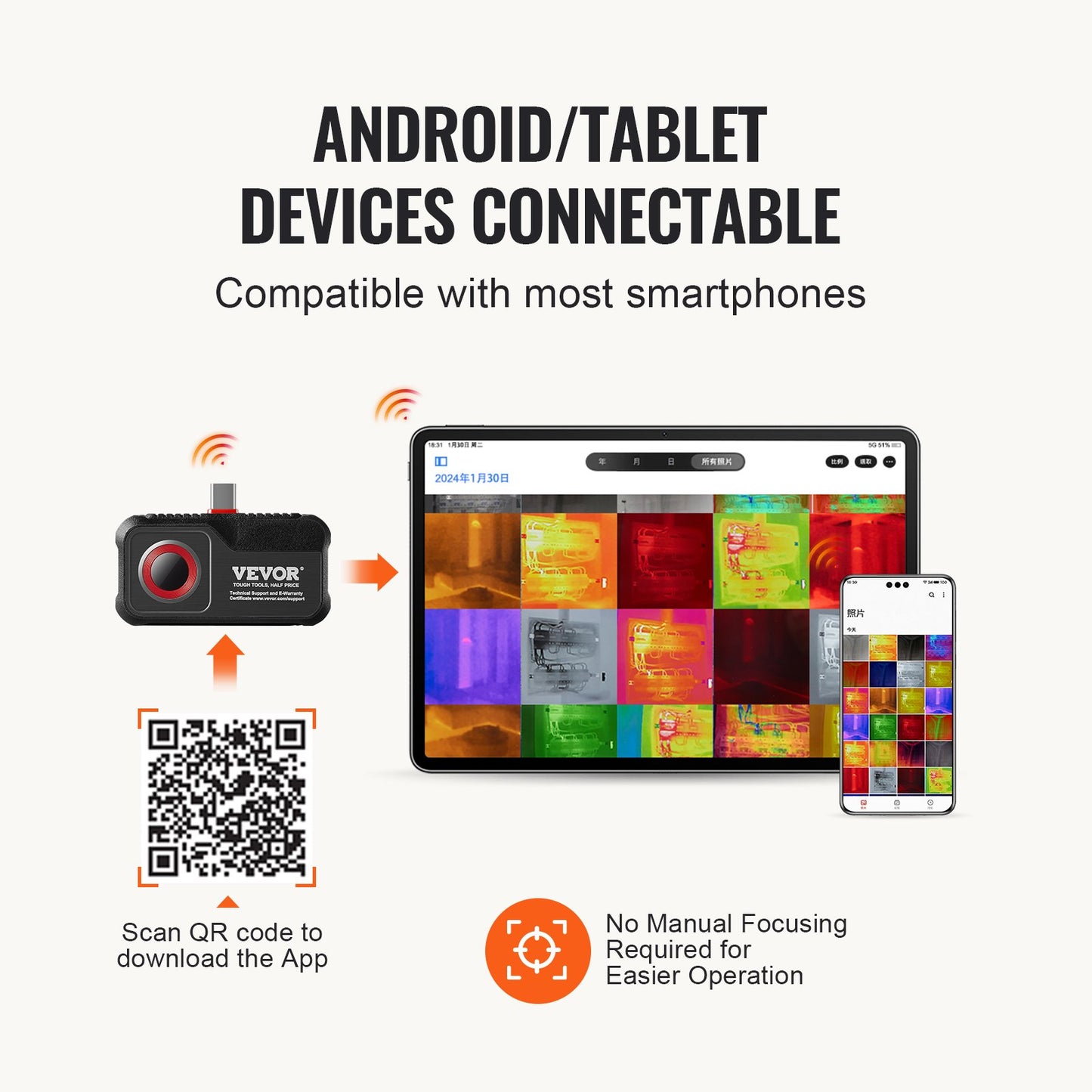 Thermal Imaging Camera for Android, 256 x 192 IR Resolution Infrared Thermal Imager with Visual Camera, 25Hz Refresh Rate Thermal Camera for Smartphone/Tablet, -4-1022°F Temperature Range, IP54