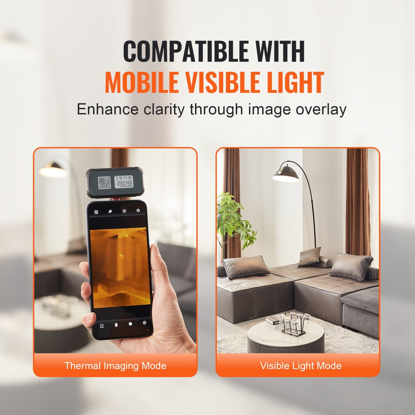 Värmekamera för Android, 256 x 192 IR-upplösning infraröd värmekamera med visuell kamera, 25Hz uppdateringsfrekvens värmekamera för smartphone/surfplatta, temperaturområde -4-1022°F, IP54