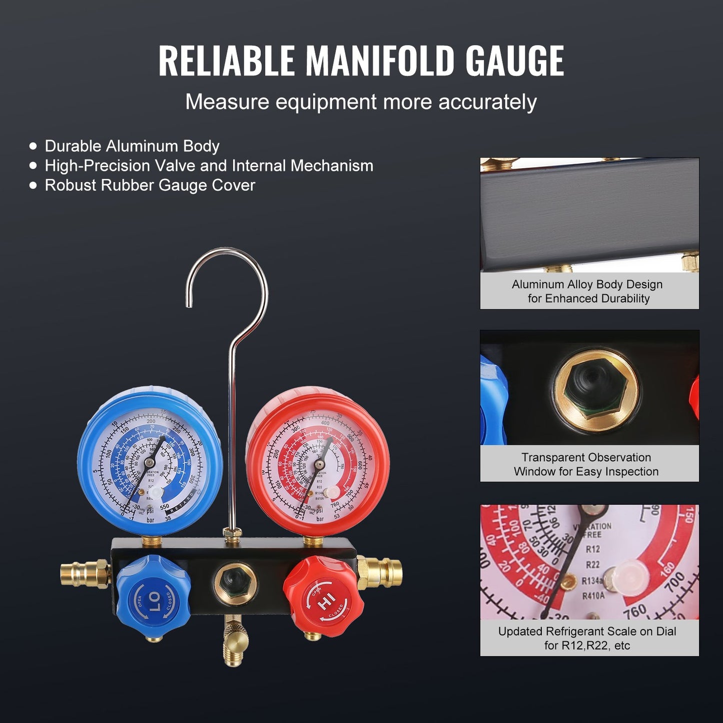 1/4 hk HVAC-vakuumpump och mätarsats 4 CFM grenrörsmätarsats med slang