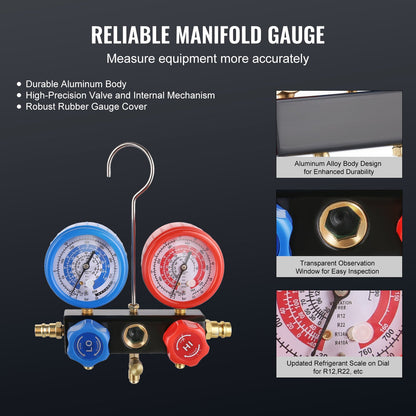 1/4 hk HVAC-vakuumpump och mätarsats 4 CFM grenrörsmätarsats med slang