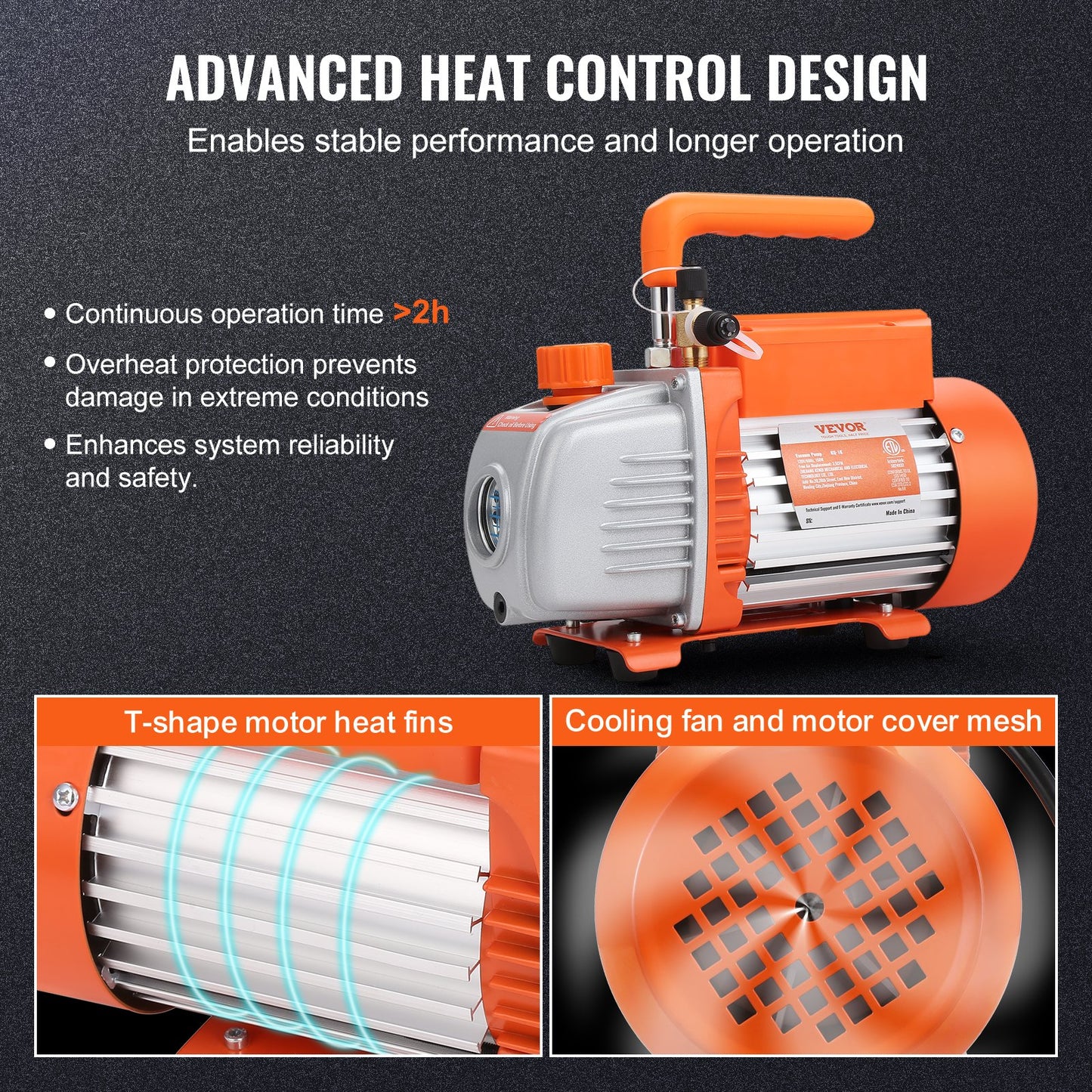 1/5 hk enstegsvakuumpump, 3,5 CFM, 220–240 V AC vakuumpump för luftkonditionering, 0,6 cm SAE-hane 1,27 cm ACME-hane inlopp, för HVAC-reparation, kylunderhåll, hartsavgasning