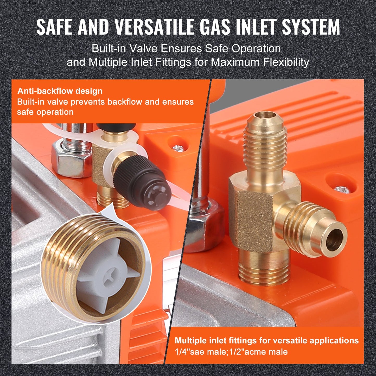 1/5 hk enstegsvakuumpump, 3,5 CFM, 220–240 V AC vakuumpump för luftkonditionering, 0,6 cm SAE-hane 1,27 cm ACME-hane inlopp, för HVAC-reparation, kylunderhåll, hartsavgasning
