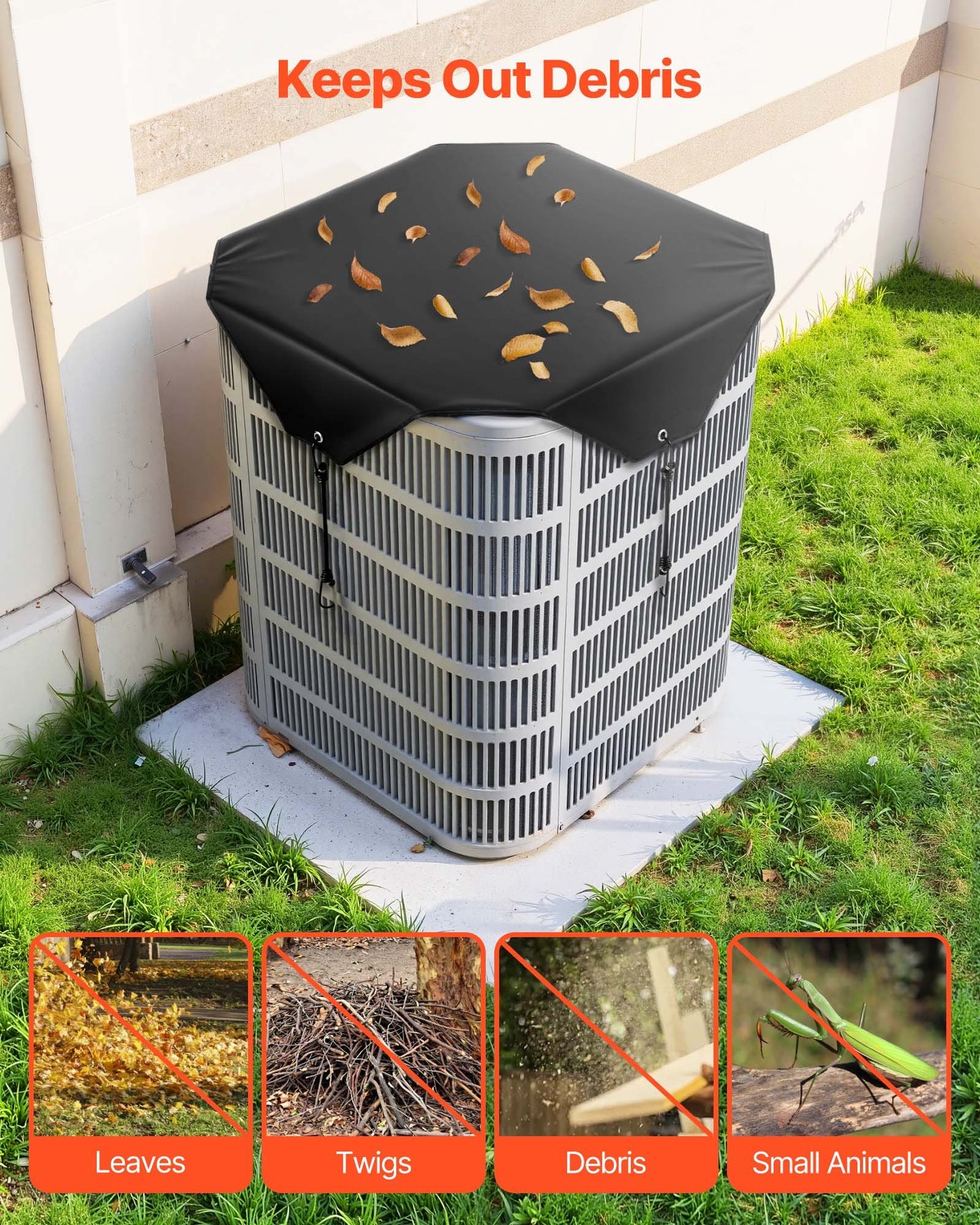 Air Conditioner Cover for Outside Units, 910 x 910 mm Central AC Cover for Air Conditioning Unit, Top Universal Mesh Defender Rainproof Easy Install for Outdoor Outside All Seasons, Black