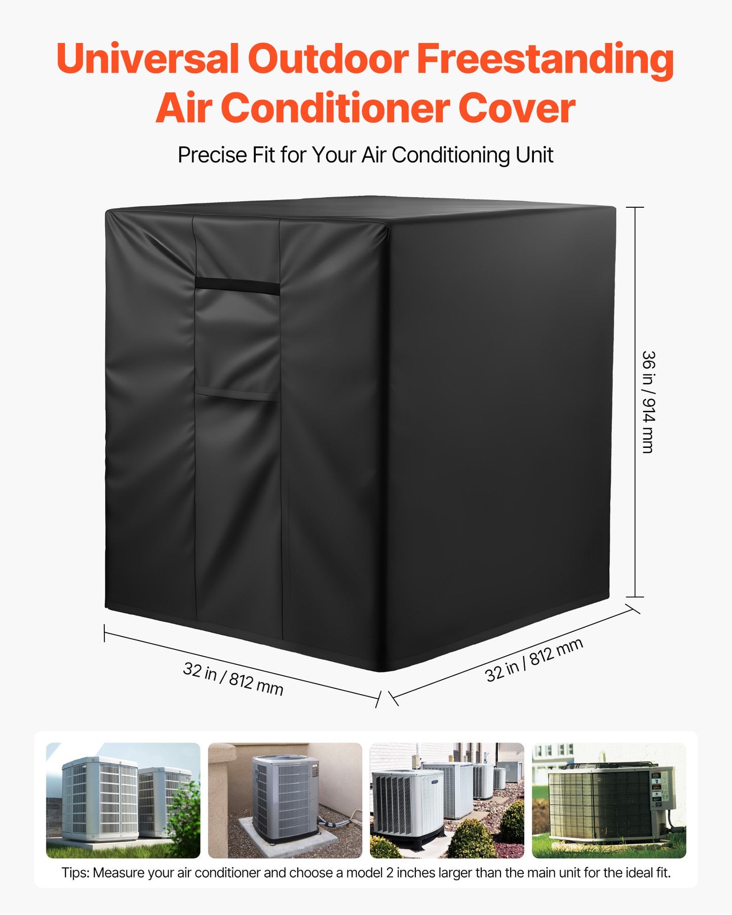 Air Conditioner Cover, 812 x 812 x 914 mm Ac Cover for Air Conditioning Unit, Three-Layer, Waterproof Polyester Fabric, Mesh Ventilation, Universal Defender for Outdoor Outside Ac Unit, Black