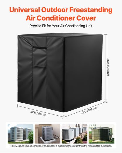 Air Conditioner Cover, 812 x 812 x 914 mm Ac Cover for Air Conditioning Unit, Three-Layer, Waterproof Polyester Fabric, Mesh Ventilation, Universal Defender for Outdoor Outside Ac Unit, Black
