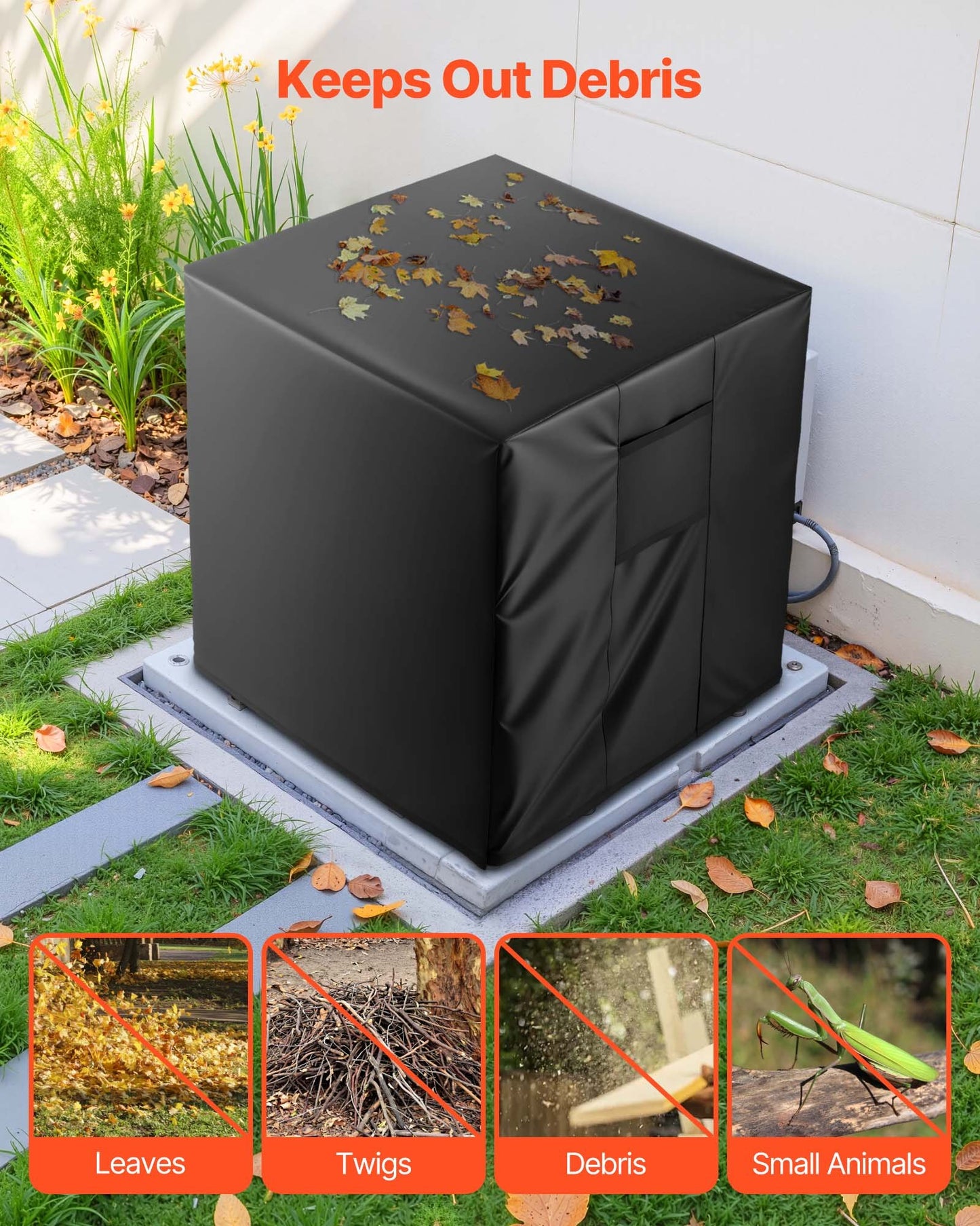 Luftkonditioneringsskydd, 812 x 812 x 914 mm AC-skydd för luftkonditioneringsenhet, trelagers, vattentätt polyestertyg, nätventilation, universalskydd för utomhus- och utomhus-AC-enhet, svart