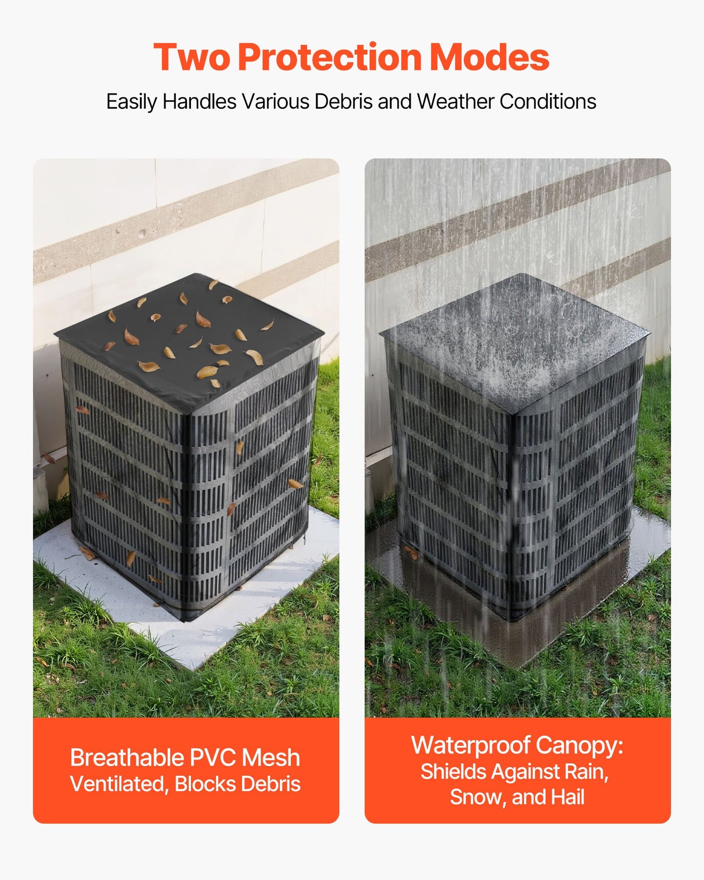 Luftkonditioneringsskydd, 711 x 711 x 812 mm AC-skydd för luftkonditioneringsenhet, dubbelt lager, avtagbart skydd, vattentät polyester, universellt HVAC-skydd för utomhus- och utomhus-AC-enhet, svart