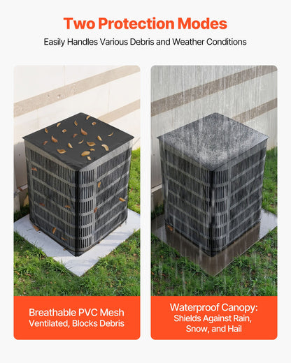 Luftkonditioneringsskydd, 711 x 711 x 812 mm AC-skydd för luftkonditioneringsenhet, dubbelt lager, avtagbart skydd, vattentät polyester, universellt HVAC-skydd för utomhus- och utomhus-AC-enhet, svart