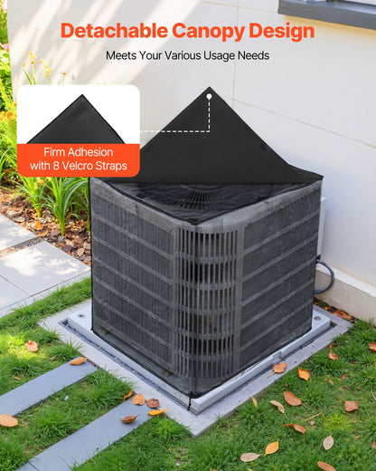 Luftkonditioneringsskydd, 711 x 711 x 812 mm AC-skydd för luftkonditioneringsenhet, dubbelt lager, avtagbart skydd, vattentät polyester, universellt HVAC-skydd för utomhus- och utomhus-AC-enhet, svart
