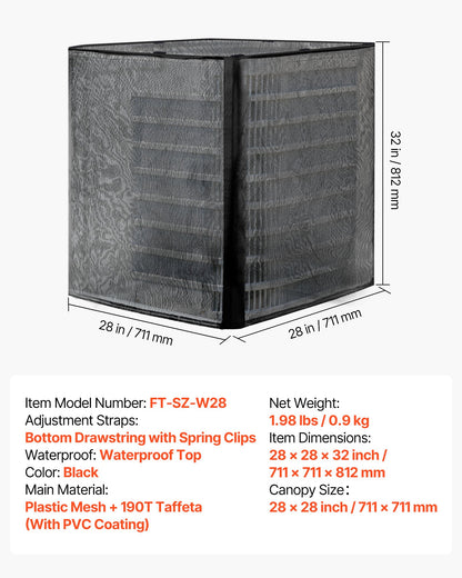 Luftkonditioneringsskydd, 711 x 711 x 812 mm AC-skydd för luftkonditioneringsenhet, dubbelt lager, avtagbart skydd, vattentät polyester, universellt HVAC-skydd för utomhus- och utomhus-AC-enhet, svart