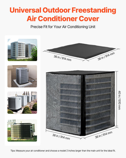 Air Conditioner Cover, 914 x 914 x 1010 mm Ac Cover for Air Conditioning Unit, Dual-Layer, Detachable Canopy,Waterproof Polyester, Universal HVAC Protector for Outdoor Outside Ac Unit, Black