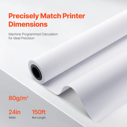 Wide Format Paper, 24 in x 150 ft Plotter Paper, 6 Rolls CAD Bond Rolls with 2 in Core, 20 LB Bond Paper Rolls, Idea for CAD Drawings, Engineering Plans, GIS Maps & Architectural Designs