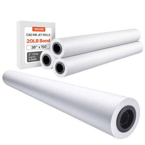 Wide Format Paper, 36 in x 150 ft Plotter Paper, 4 Rolls CAD Bond Rolls with 2 in Core, 20 LB Bond Paper Rolls, Idea for CAD Drawings, Engineering Plans, GIS Maps & Architectural Designs