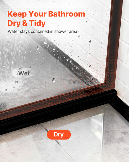 Fixed Glass Shower Panel, 864 x 1870 mm Semi-Framed Fixed Shower Screen, 8 mm Thick Clear Tempered Glass Door with Bottom Seal Strip and Hardware, Easy to Clean, for Bathroom, Matte Black