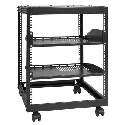 12U Open Frame Server Rack, 58.5-101.6cm Adjustable Depth, Free Standing or Wall Mount Network Server Rack, 4 Post AV Rack with Casters, Holds All Your Networking IT Equipment AV Gear Router Modem