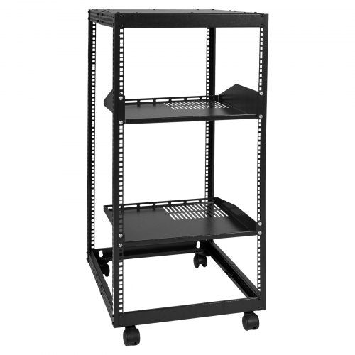 20U Open Frame Server Rack, 58.5-101.6cm/223-40 in Adjustable Depth, Free Standing or Wall Mount Network Server Rack, 4 Post AV Rack with Casters, Holds All Your Networking IT Equipment AV Gear Router Modem
