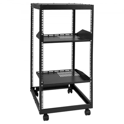 20U Open Frame Server Rack, 58.5-101.6cm/223-40 in Adjustable Depth, Free Standing or Wall Mount Network Server Rack, 4 Post AV Rack with Casters, Holds All Your Networking IT Equipment AV Gear Router Modem