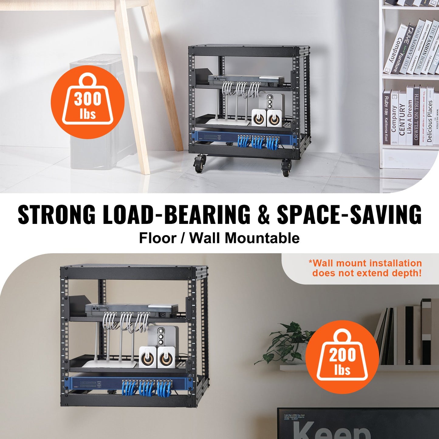 9U 4 Post Open Frame Server Rack Network Enclosure 58.4-101.6 cm Adjustable Depth