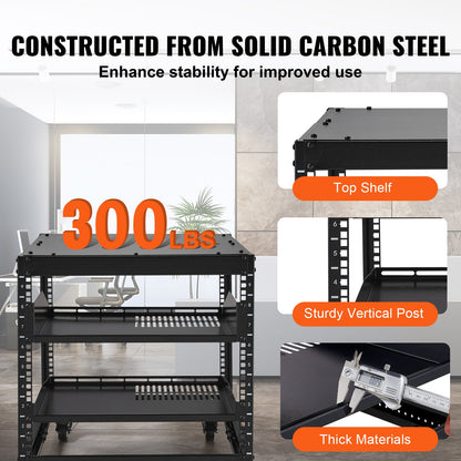 9U 4 Post Open Frame Server Rack Network Enclosure 58.4-101.6 cm Adjustable Depth