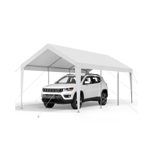 Carport, 10 x 20 FT Outdoor Car Canopy, Potable Carport, Heavy Duty Galvanized Car Shelter, UV-Resistant & Water-Resistant, All-Season Protection, Storage Shed for Boat Motorcycle White