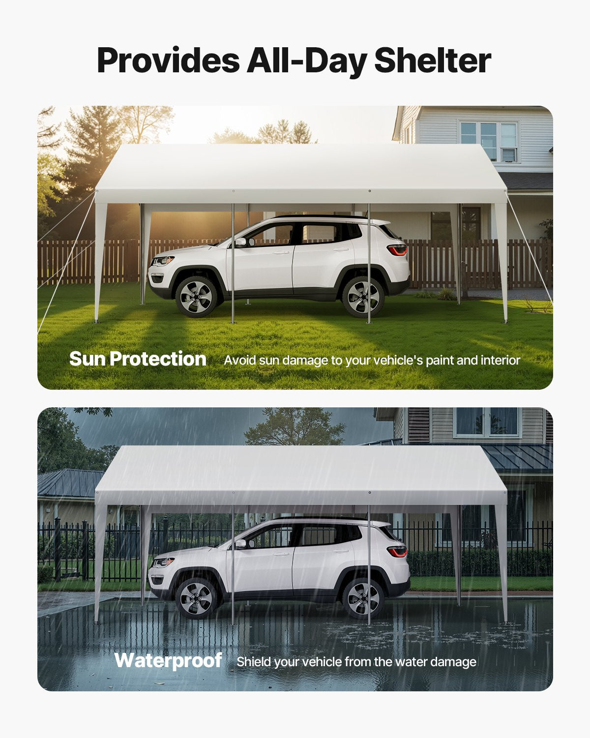 Carport, 10 x 20 FT Outdoor Car Canopy, Potable Carport, Heavy Duty Galvanized Car Shelter, UV-Resistant & Water-Resistant, All-Season Protection, Storage Shed for Boat Motorcycle White
