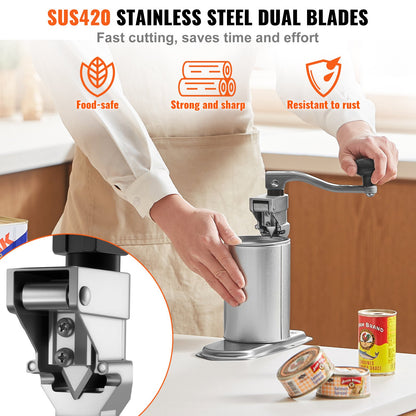 Commercial Can Opener, Heavy-Duty Manual Tabletop Cans Opener for Cans Up to 400 mm Height, Height-Adjustable Can Openers Fixed with Screws & Table Clamp, for Restaurant, Hotel, and Food Store