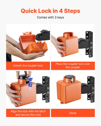 Dragkrokslås, passar 50,6 och 58,6 mm Demco gjutna kopplingar, dragkrokslås med 3 nycklar säkrar säkerhetskedjor, rostbeständigt, stöldskyddande husvagnslås för husbil, släpvagn, båt