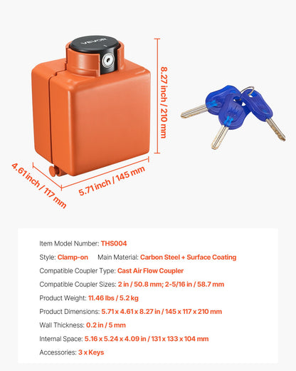Dragkrokslås, passar 50,6 och 58,6 mm Demco gjutna kopplingar, dragkrokslås med 3 nycklar säkrar säkerhetskedjor, rostbeständigt, stöldskyddande husvagnslås för husbil, släpvagn, båt