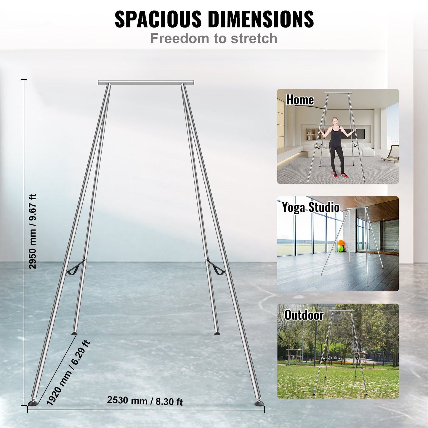 Aerial Yoga Frame, 2.9 m Height Yoga Swing Stand, Max 250 kg Load Chrome-Plated Steel Pipe Inversion Yoga Swing Stand Yoga Rig Yoga Sling Inversion Equipment for Indoor Outdoor Aerial Yoga