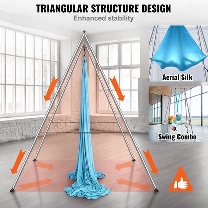 Aerial Yoga Frame & Yoga Hammock, 9.67 ft Height Professional Yoga Swing Stand Comes with 13.1 Yards Aerial Hammock, Max 551.15 lbs Load Capacity Yoga Rig for Indoor Outdoor Aerial Yoga, Blue