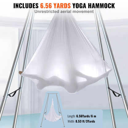 Aerial Yoga Frame & Yoga Hammock, 9.67 ft Height Professional Yoga Swing Stand Comes with 6.6 Yards Aerial Hammock, Max 551.15 lbs Load Capacity Yoga Rig for Indoor Outdoor Aerial Yoga, White