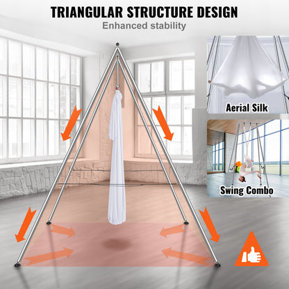 Aerial Yoga Frame & Yoga Hammock, 9.67 ft Height Professional Yoga Swing Stand Comes with 6.6 Yards Aerial Hammock, Max 551.15 lbs Load Capacity Yoga Rig for Indoor Outdoor Aerial Yoga, White