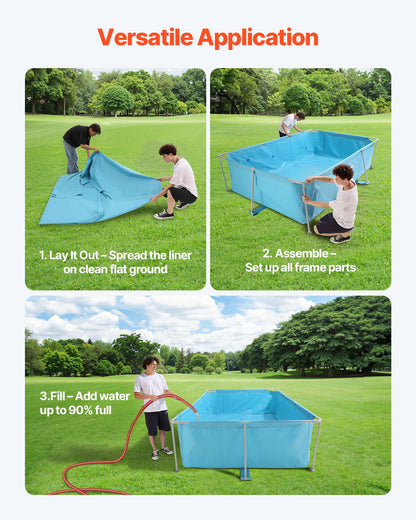 Frame Above Ground Swimming Pool, 3 x 2 x 0.762 m Rectangular Steel Metal Frame, Large Rectangle Outdoor Backyard Family Pool, Easy to Assemble Rust-Resistant, 3959.54 L Water Capacity, Blue