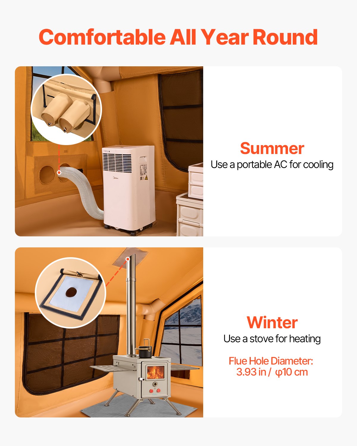 Uppblåsbara tält för camping, 8-12 personers lättmonterat uppblåst tält med handpump, 4 säsonger lyxigt glampingtält med 2 takfönster, tak, spisuttag, 2 dörrar och nätfönster (inkluderar förvaringsväska)