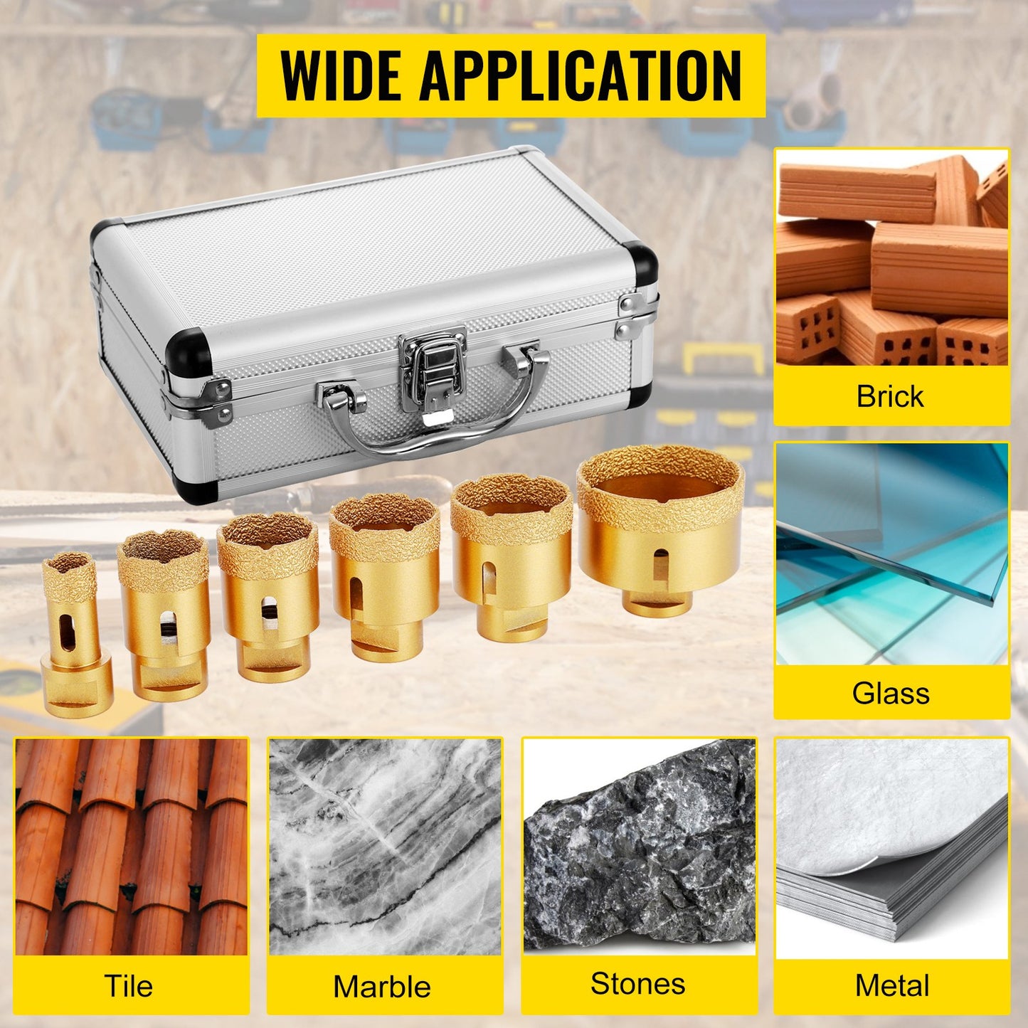 Diamond Holesaw Set 6 PCS Diamond Drill Bits Set with 20mm-68mm Diamond Drill Bits for Ceramic Tile Marble