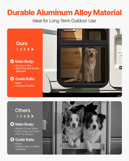 RV Screen Door Protector, 622.3 x 508 mm Door Grille, Easy to Install and Disassemble, Reinforced Breathable Protective Mesh, Aluminum Alloy Camper RV Entry Protector for Pet Protection, Black