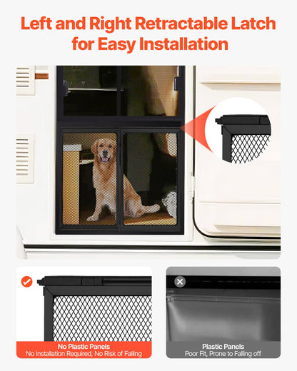 RV Screen Door Protector, 622.3 x 508 mm Door Grille, Easy to Install and Disassemble, Reinforced Breathable Protective Mesh, Aluminum Alloy Camper RV Entry Protector for Pet Protection, Black