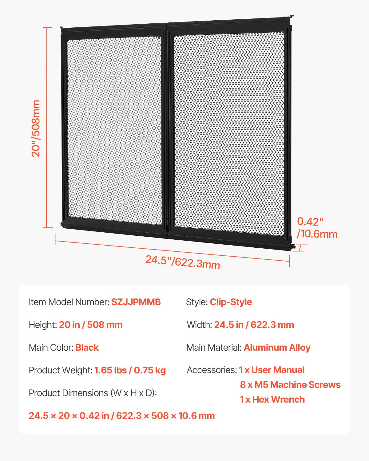 RV Screen Door Protector, 622.3 x 508 mm Door Grille, Easy to Install and Disassemble, Reinforced Breathable Protective Mesh, Aluminum Alloy Camper RV Entry Protector for Pet Protection, Black