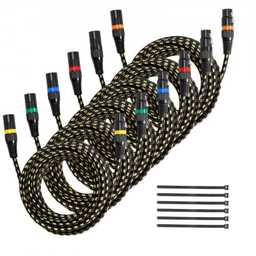 XLR Cable 7.62 m, 6 Pack, Shielded Balanced DMX Male to Female Microphone Cables, Gold-Plated 3-Pin XLR Mic Speaker Cord Wires, for Stage Lighting, Microphones, Amplifier, Mixer, Speaker Systems