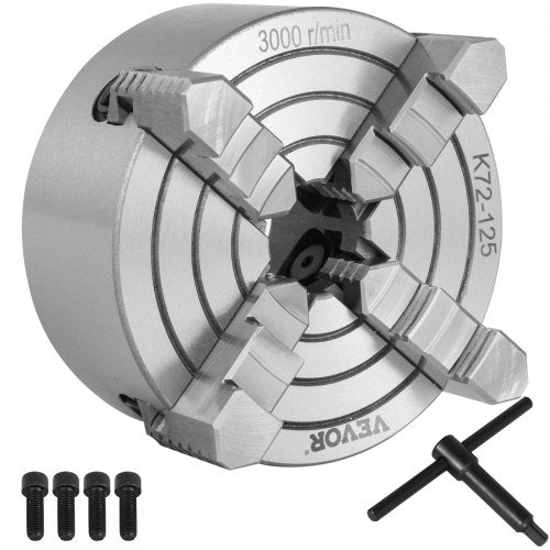 K72-125 5 Inch Lathe Chuck Independent Reversible Jaw 125MM Metal Turning Machine Accessories for Mini Metal Lathe Machine 4 Jaw Lathe Chuck