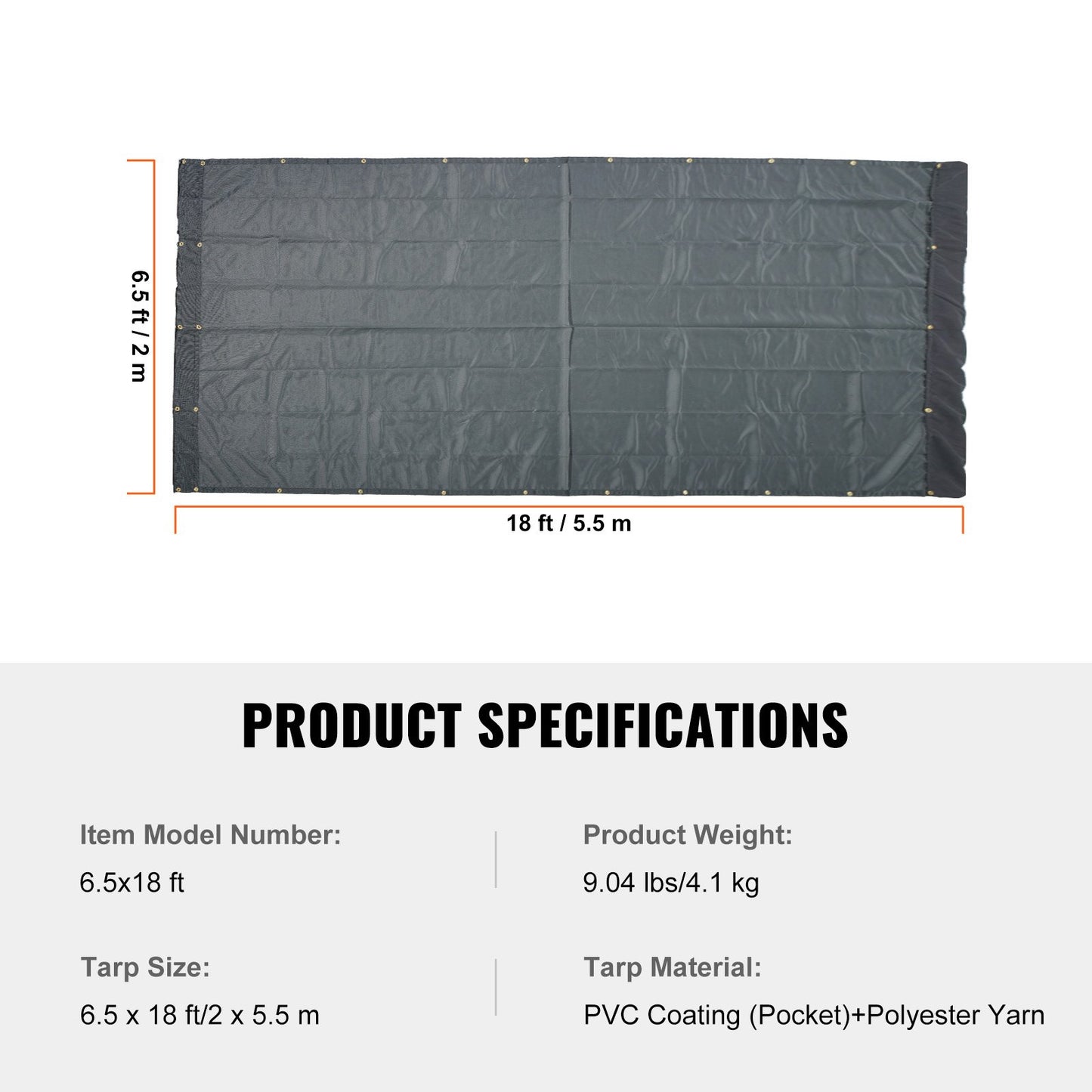 Dump Truck Mesh Tarp, 6.5x18 ft, PVC Coated Black Heavy Duty Cover with 5.5" 18oz Double Pocket, Brass Grommets, Reinforced Double Needle Stitch Webbing Fits Manual or Electric Dump Truck System