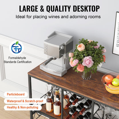 40 tums industriellt barskåp, vinbord för sprit och glas, skänk med buffé och glashållare, fristående barskåp i lantlig trästil för vardagsrum, hemmabar