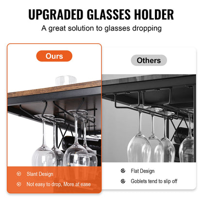 40 tums industriellt barskåp, vinbord för sprit och glas, skänk med buffé och glashållare, fristående barskåp i lantlig trästil för vardagsrum, hemmabar