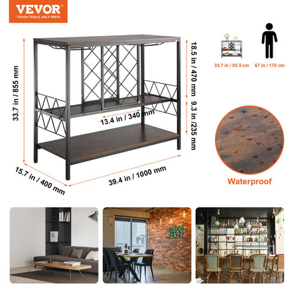 40 tums industriellt barskåp, vinbord för sprit och glas, skänk med buffé och glashållare, fristående barskåp i lantlig trästil för vardagsrum, hemmabar