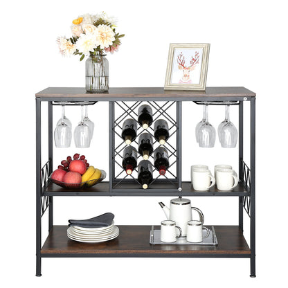 40 tums industriellt barskåp, vinbord för sprit och glas, skänk med buffé och glashållare, fristående barskåp i lantlig trästil för vardagsrum, hemmabar