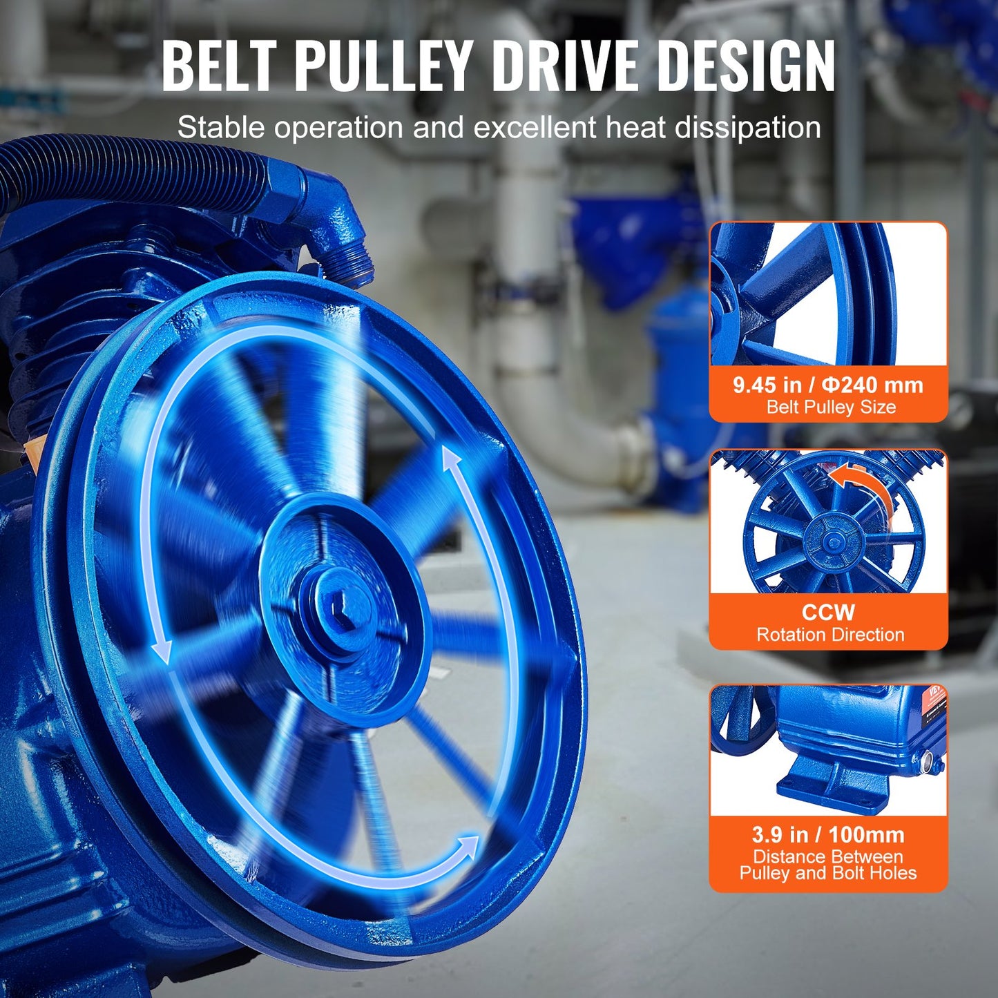 Luftkompressorpumphuvud, 3 hk 6,25 CFM vid 90 PSI, tvåcylindrigt oljesmord luftkompressorkolvpumphuvud, enstegs V-typ gjutjärnsluftkompressorpump med max. 116 PSI tryck