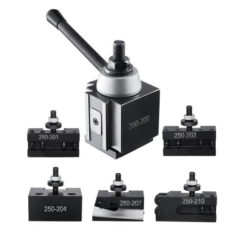 Snabbväxlingsverktygsstolpe, 6 delar, inkluderar svarvhållare, kilformad verktygsstolpe med tillbehör till svarvverktygshållare, för minisvarv och metallsvarv 254-381 mm (10"-15") sväng, hållbart stålmaterial