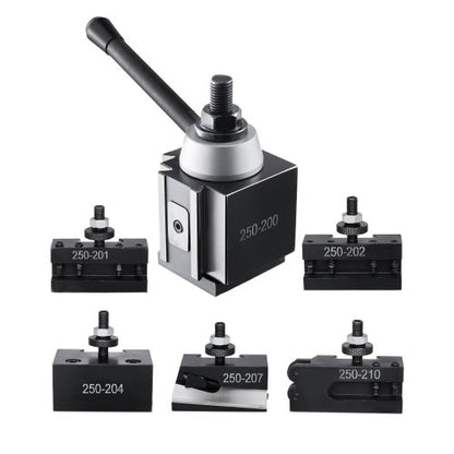 Quick Change Tool Post Set, 6 Pcs, Includes Lathe Tool Holders, Wedge Type Tool Post with Turning Tool Holder Accessories, for Mini Lathe & Metal Lathe 254-381 mm(10"-15") Swing, Durable Steel Material