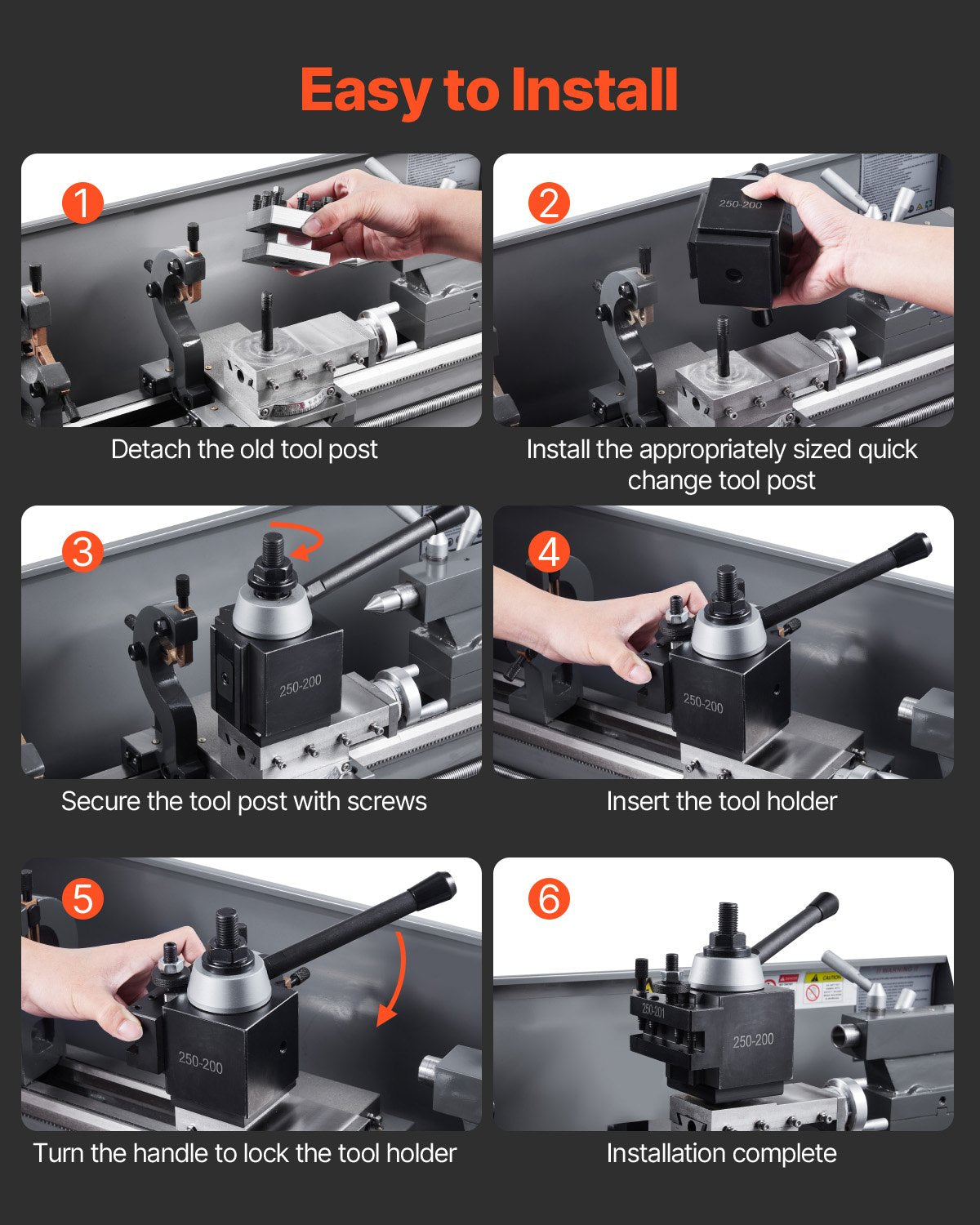 Quick Change Tool Post Set, 6 Pcs, Includes Lathe Tool Holders, Wedge Type Tool Post with Turning Tool Holder Accessories, for Mini Lathe & Metal Lathe 254-381 mm(10"-15") Swing, Durable Steel Material