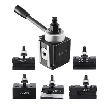 Snabbväxlingsverktygsstolpe, 6 delar, inkluderar svarvhållare, kilformad verktygsstolpe med tillbehör till svarvverktygshållare, passar för minisvarv och metallsvarv, 6"-12" sväng, hållbart stålmaterial